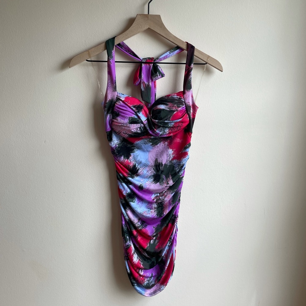 Red Mango Cinched Multi Color Halter Mini Dress